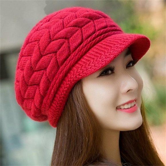 Purti Store Accessories - 2 for $40 Red Beret  knitted Rabbit fur Beanie